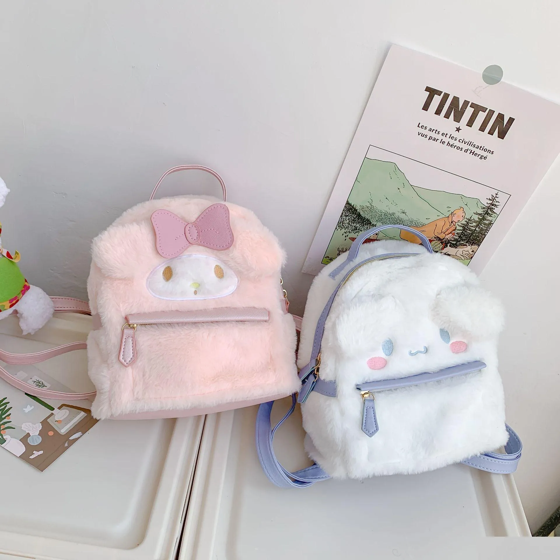 backpacks kawaii sanrioed my melody cinnamoroll cartoon plush bag anime soft stuffed animals plushie backpack girls doll christmas gifts