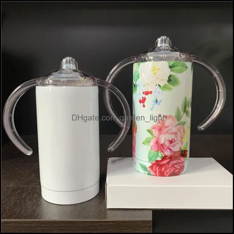 diy 12oz straight sublimation tumbler drinkware sippy cup lid and handles stainless steel mug with flat pacifier lids baby milk bottle