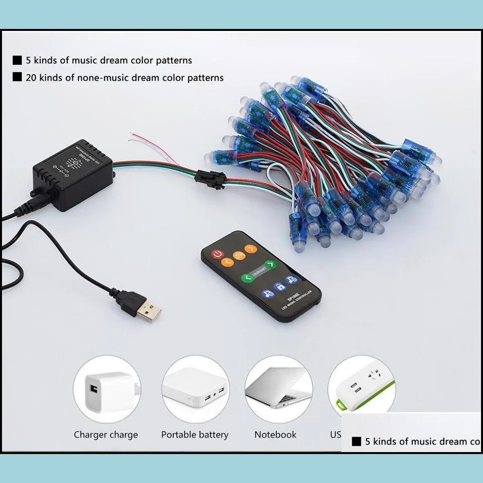 rgb led module ip68 waterproof dc5v full color led pixel module string point lights 50pixels/piece with 17key controller