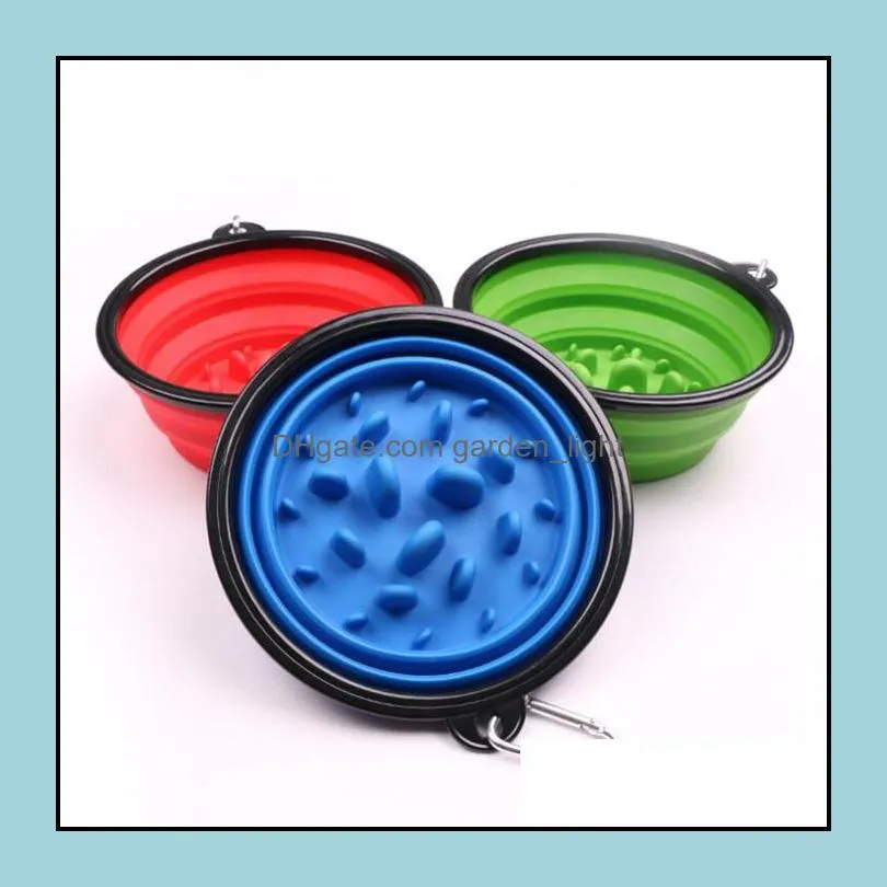collapsible pet dog bowl cat feeding bowl slow food bowl water dish feeder silicone foldable choke bowls for outdoor travel 9 colors