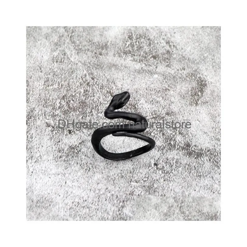 1pc new punk vintage snake ring for women men gothic rock hip hop black silver color animals open finger ring jewelry r148