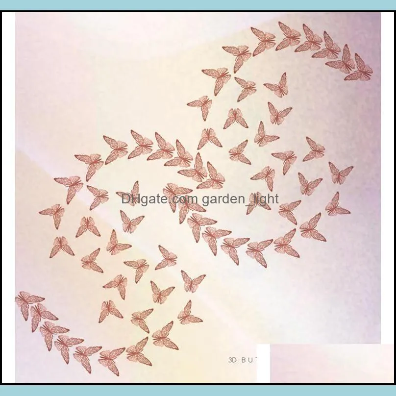 12pcs/set rose gold 3d hollow butterfly wall sticker for home decor butterflies stickers room decoration party wedding decors wll993