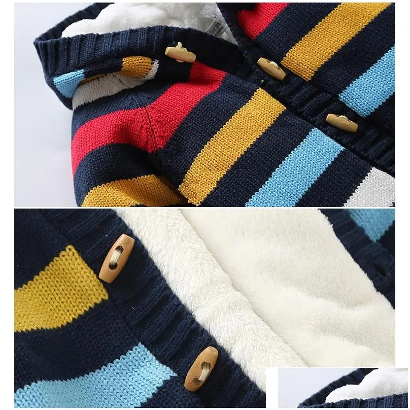 kids cardigan sweater toddler boy kids rainbow sweater striped cotton girls winter cardigan fleece lined warm knit top clothes