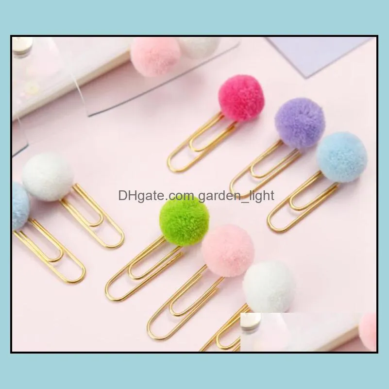women girl candy color pom ball filing paper clips note decoration diy bookmark metal binder clip notes letter wll53