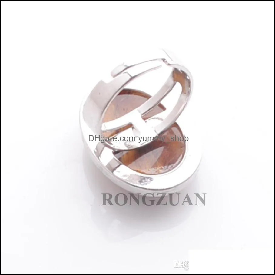 natural stone rings for women oval tigers eye bead adjustable party rings resizable fashion jewelry silver color dx3071