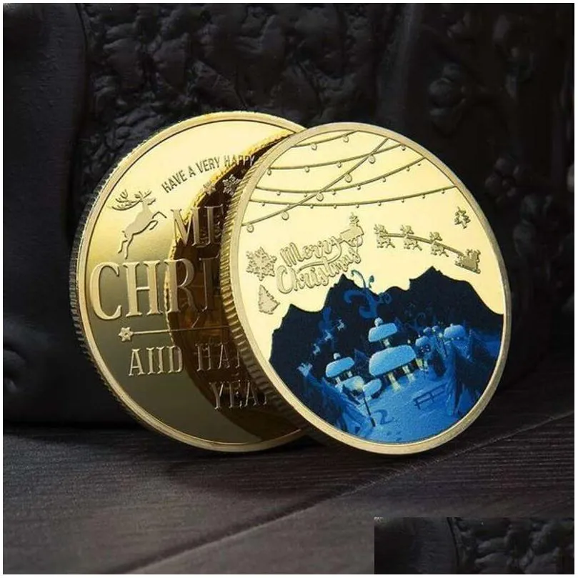 crafts christmas commemorative coin party favors personality cartoon santa claus medal collection craft gift 40mmhigh quality