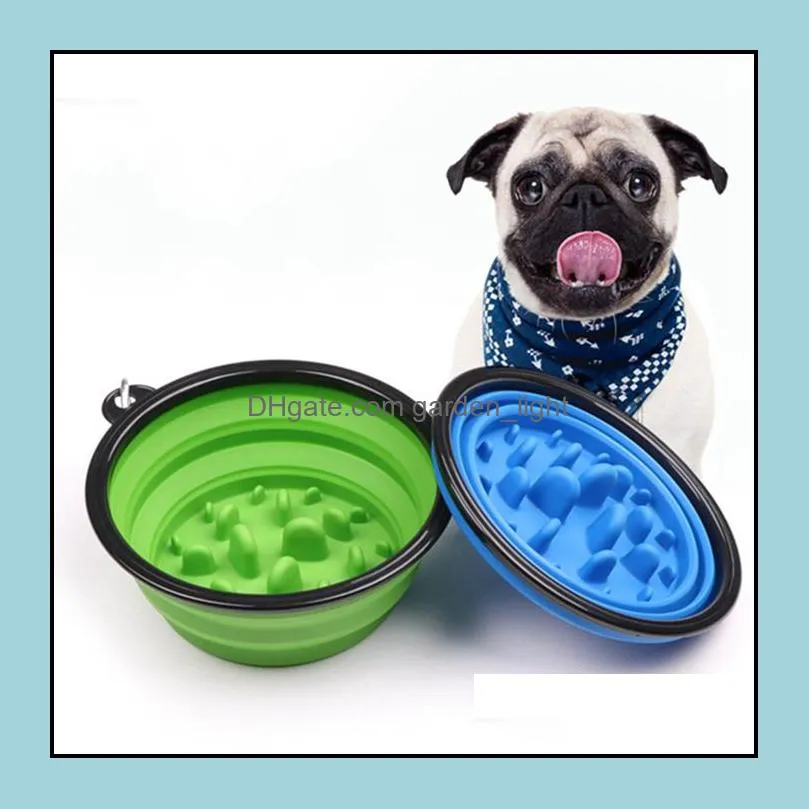 collapsible pet dog cat feeding slow food bowl water dish feeder silicone foldable choke bowls for outdoor travel 9 colors to choose