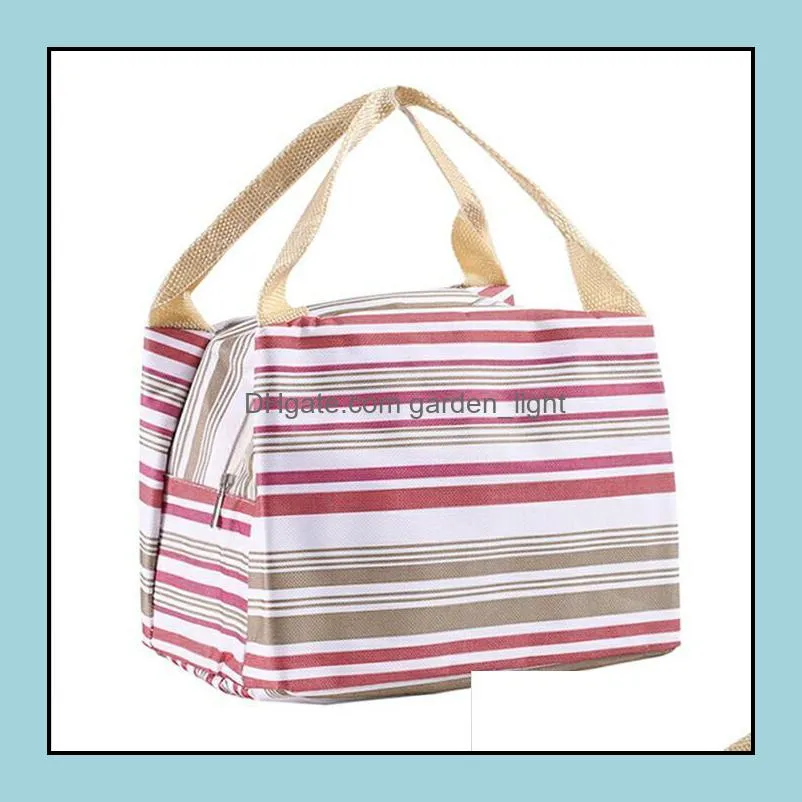 canvas stripe picnic drink thermal insulated cooler tote bag 450ml portable carry case lunch box 6 colors zwl176