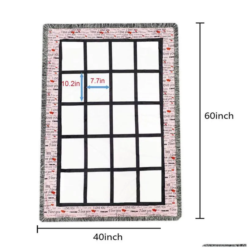 40x60 inches polyester sublimation blanket blanks 20 panels thermal transfer double layer baby blankets with tassels sofa bed carpet