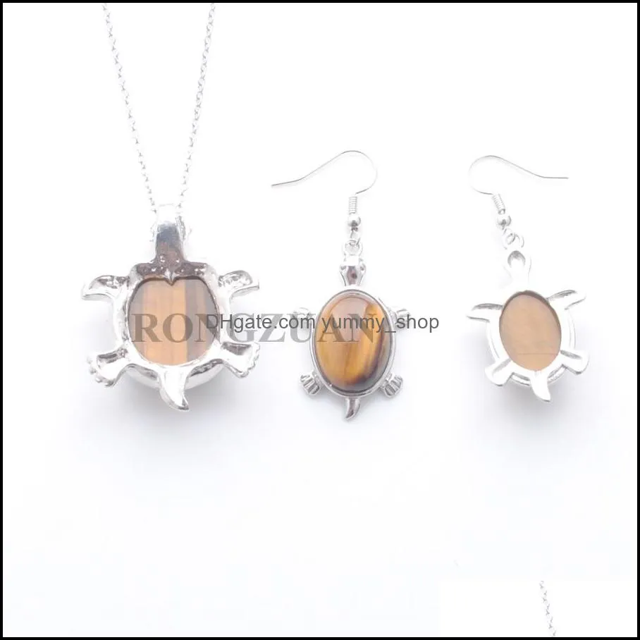 nice jewelry set dangle earring pendant for woman gift natural stone tigers eye bead tortoise shape necklace chain 18 dq3100