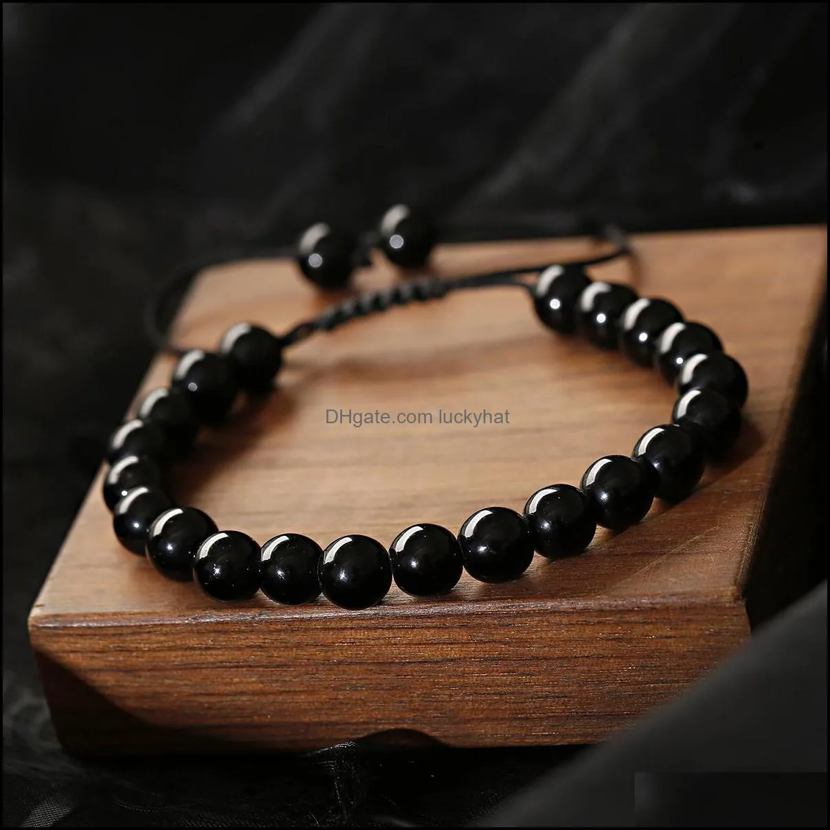 8mm tiger eye stone beads bracelet adjustable braided rope bangles natural lava rock men women yoga healing balance bracelets