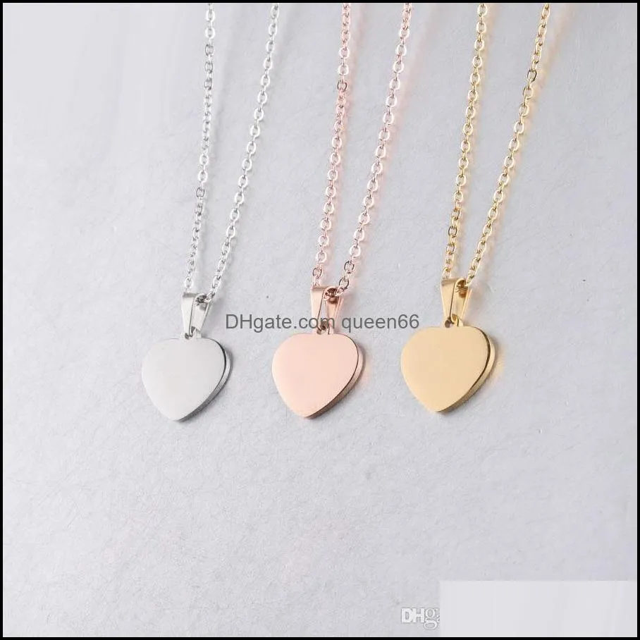 blank love heart pendant necklace stainless steel hearts charm necklace gold rose gold silver fashion jewelry for buyer own engraving