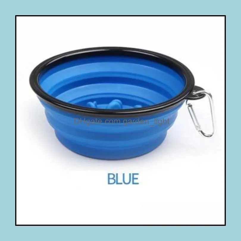 collapsible pet feeding bowl slow food bowl water dish feeder silicone foldable choke bowls for outdoor travel 9 colors to choose