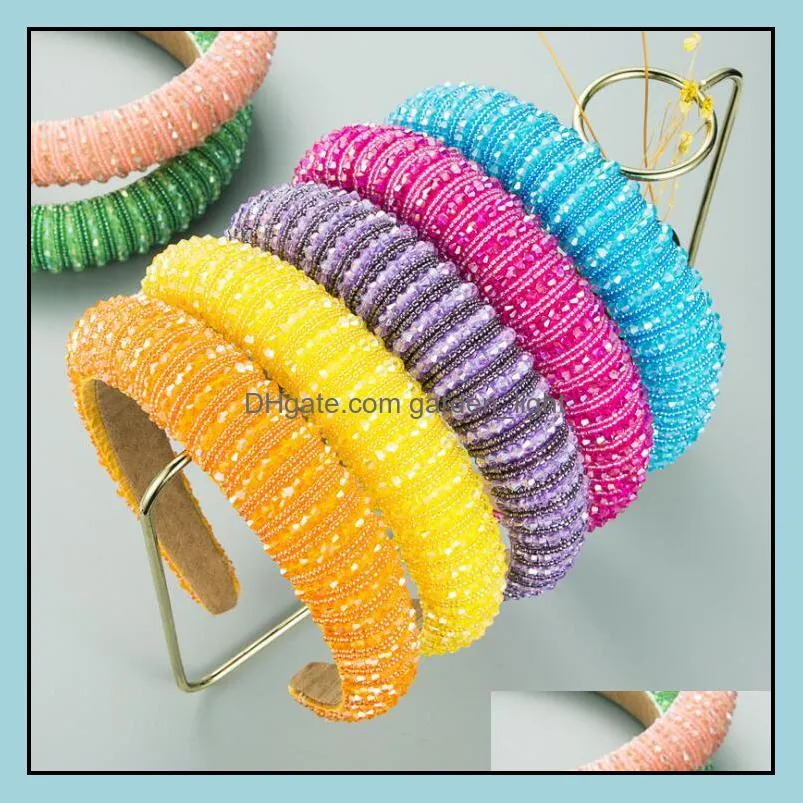 party hats rainbow flower crystal beaded hairband for women head bezel hair hoop rhinestone pearl headbands 26 colors zwl16
