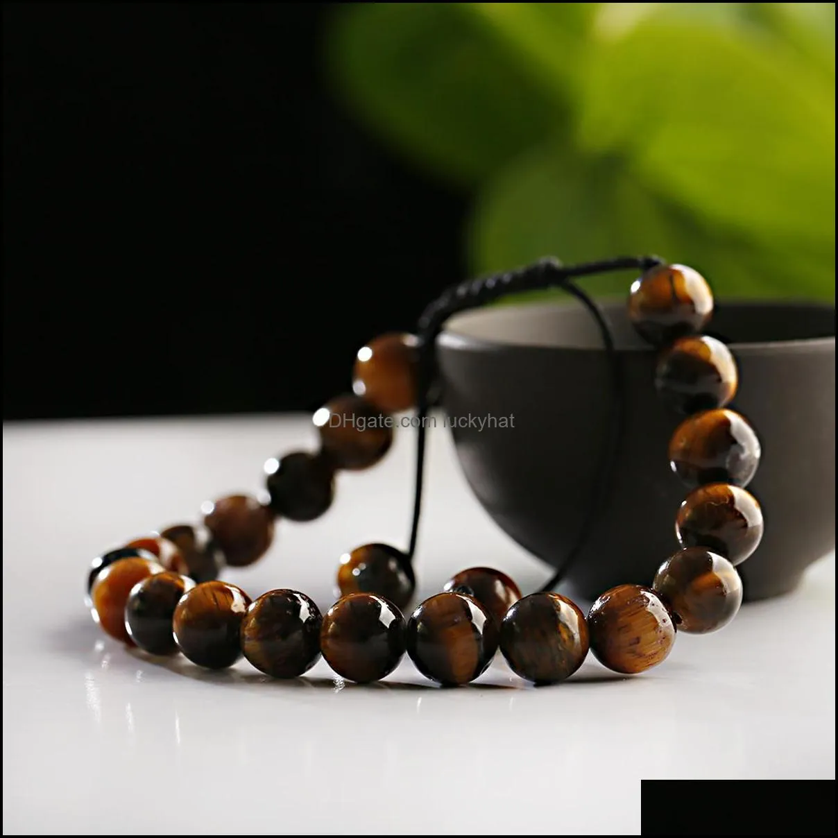 8mm tiger eye stone beads bracelet adjustable braided rope bangles natural lava rock men women yoga healing balance bracelets