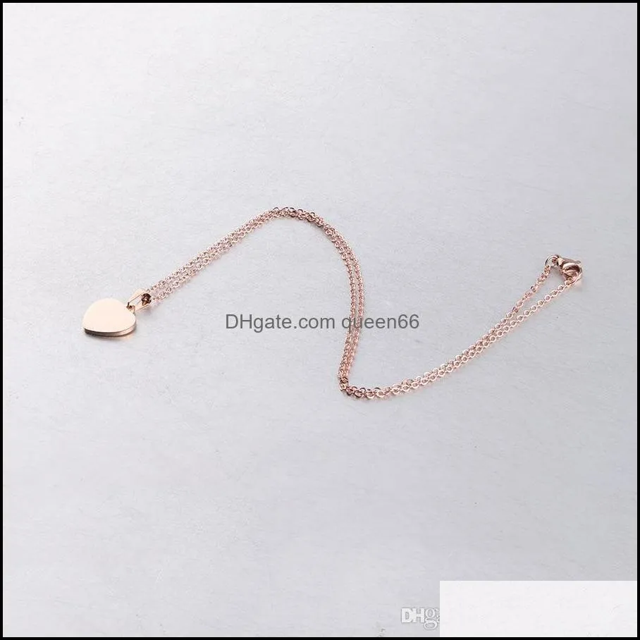 blank love heart pendant necklace stainless steel hearts charm necklace gold rose gold silver fashion jewelry for buyer own engraving