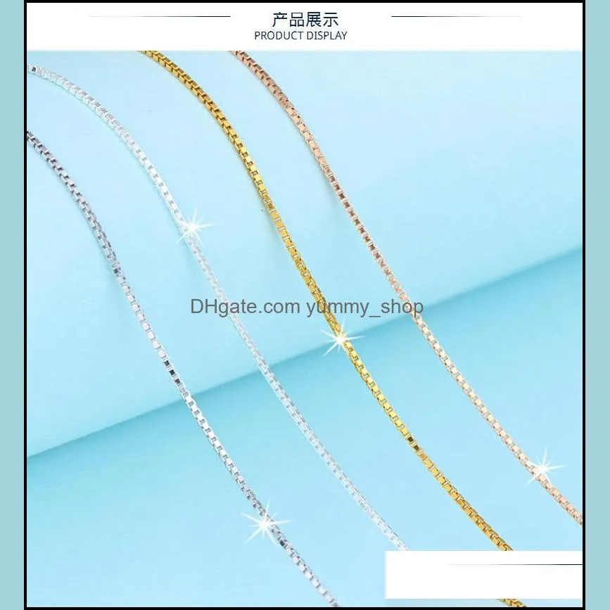 925 sterling silver 0.65mm 0.8mm box chain necklace 16 18 for pendants wholesale jewelry making