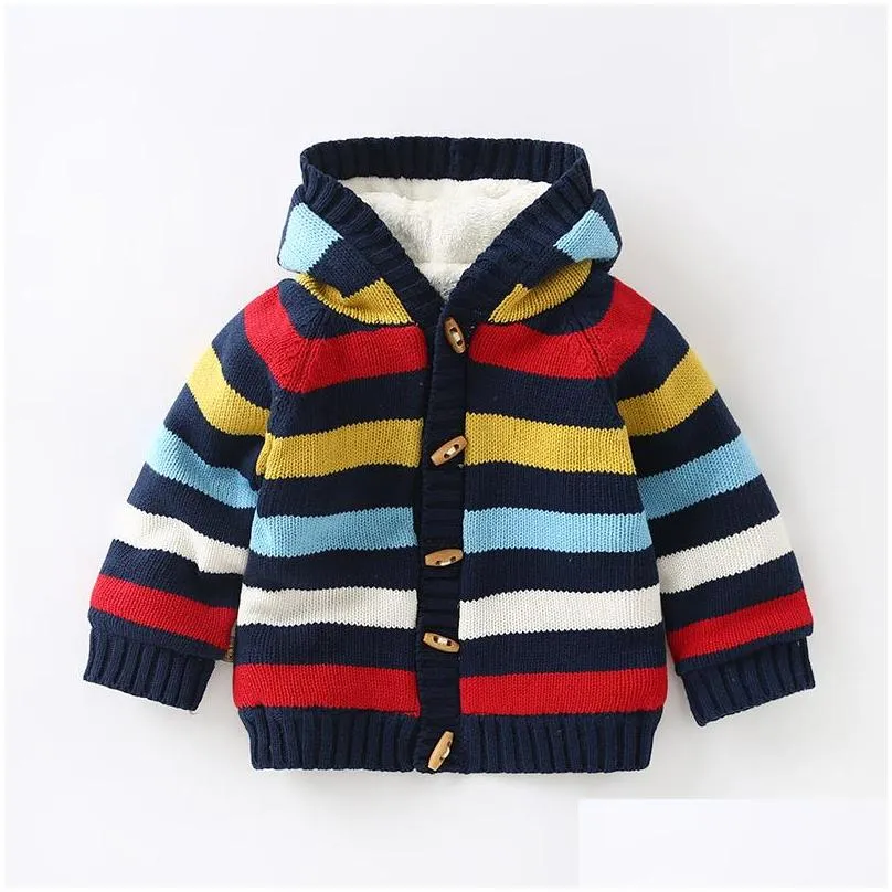 kids cardigan sweater toddler boy kids rainbow sweater striped cotton girls winter cardigan fleece lined warm knit top clothes