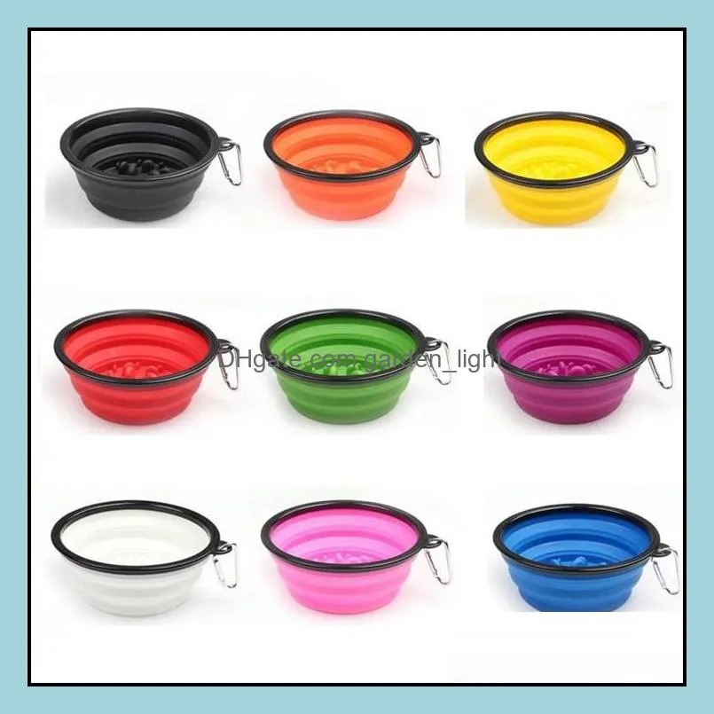 collapsible pet dog cat feeding bowl slow food bowl water dish feeder silicone foldable choke bowls for outdoor travel 9 colors wq240