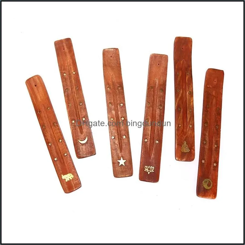 natural wooden incense stick holder tray fragrance lamps ash catcher creative printing stars and moon burner holders censer tool