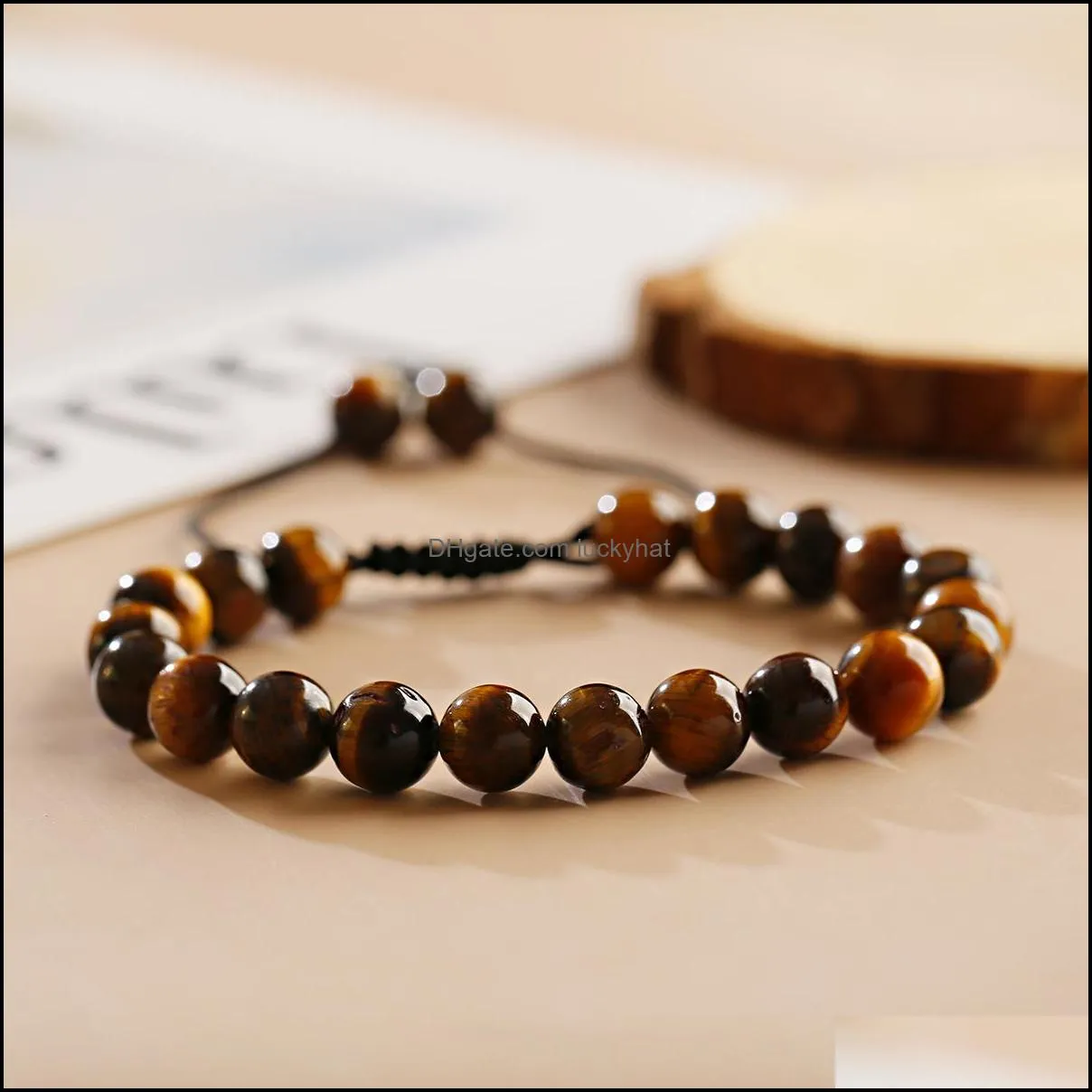 8mm tiger eye stone beads bracelet adjustable braided rope bangles natural lava rock men women yoga healing balance bracelets