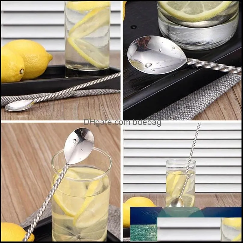 stainless steel bar cocktail twisted mixing stirrin spoon fork tip diy set shaker muddler stirrer twisted mixing spoon kitchen