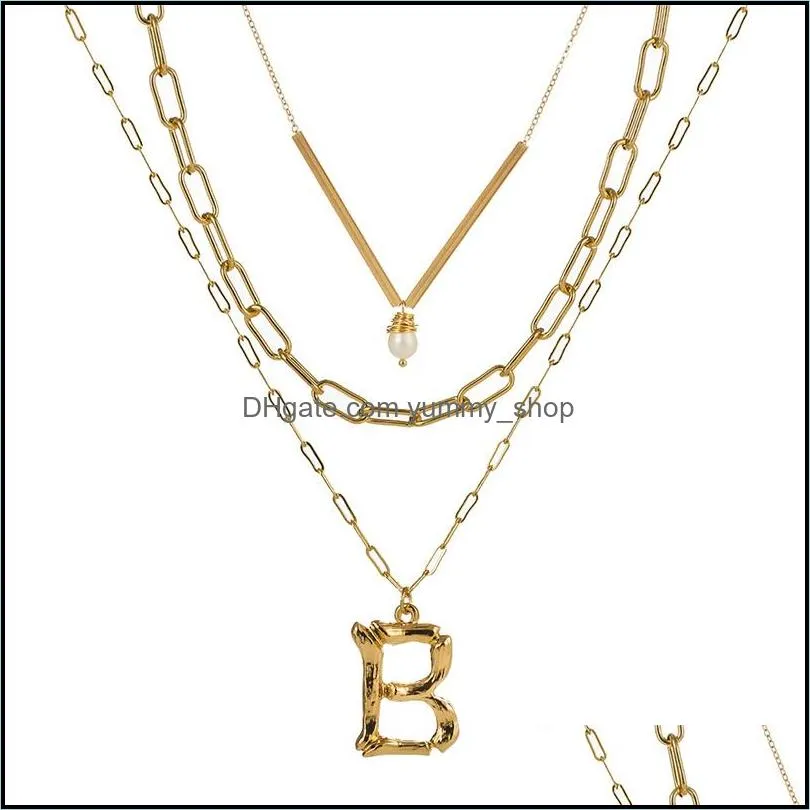 multilayer pearl letter necklace for women girls 26 alphabet pendant necklaces fashion sweater chains jewelry p165fa