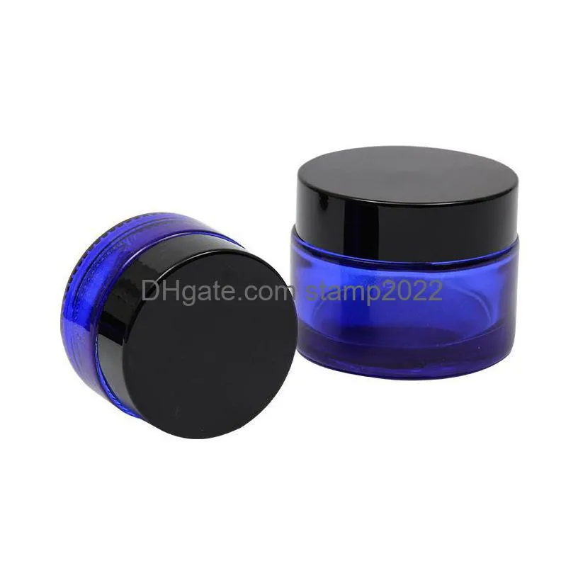 20g 30g 50g cobalt blue glass cosmetic jars round bottles for lip balm cream with black lid pp inner liners