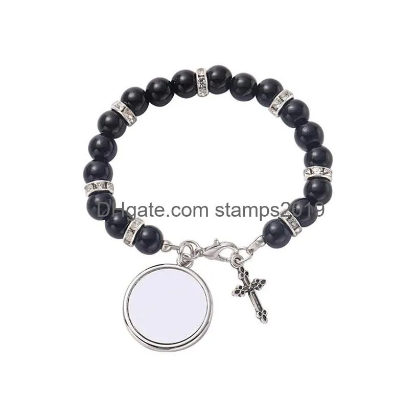 sublimation rosary bracelet zinc alloy blanks band bracelet party favor personalized double sided heat transfer diy gift