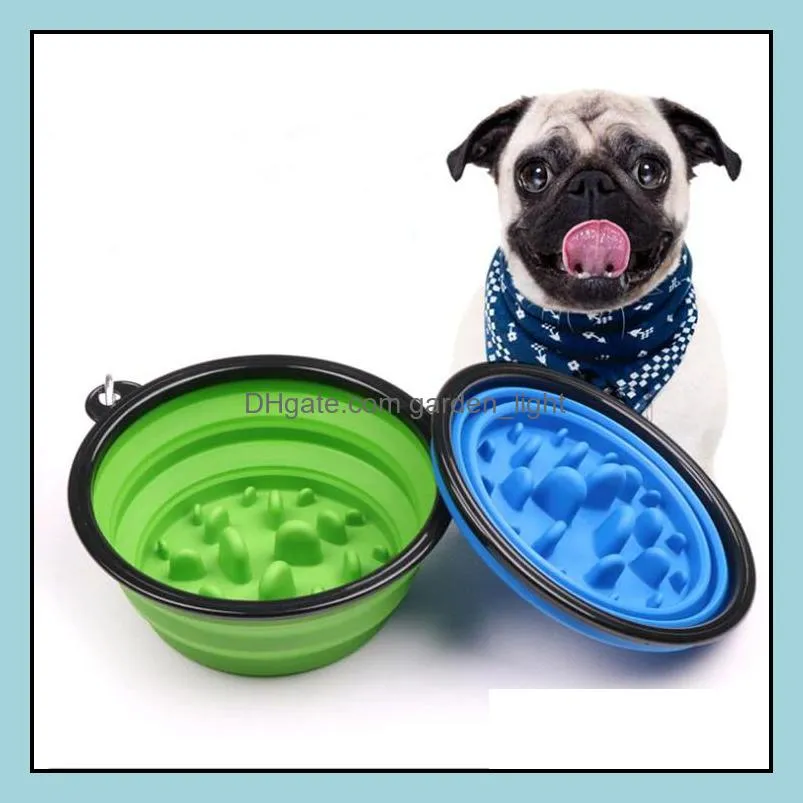 collapsible pet dog cat feeding bowl slow food bowl water dish feeder silicone foldable choke bowls for outdoor travel 9 colors wq240
