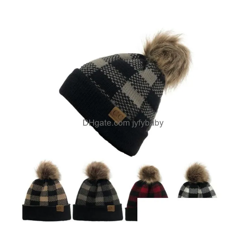 christmas warm woolen hat xmas generous lattice crimping color matching cc standard detachable wool ball crimping knitted hats