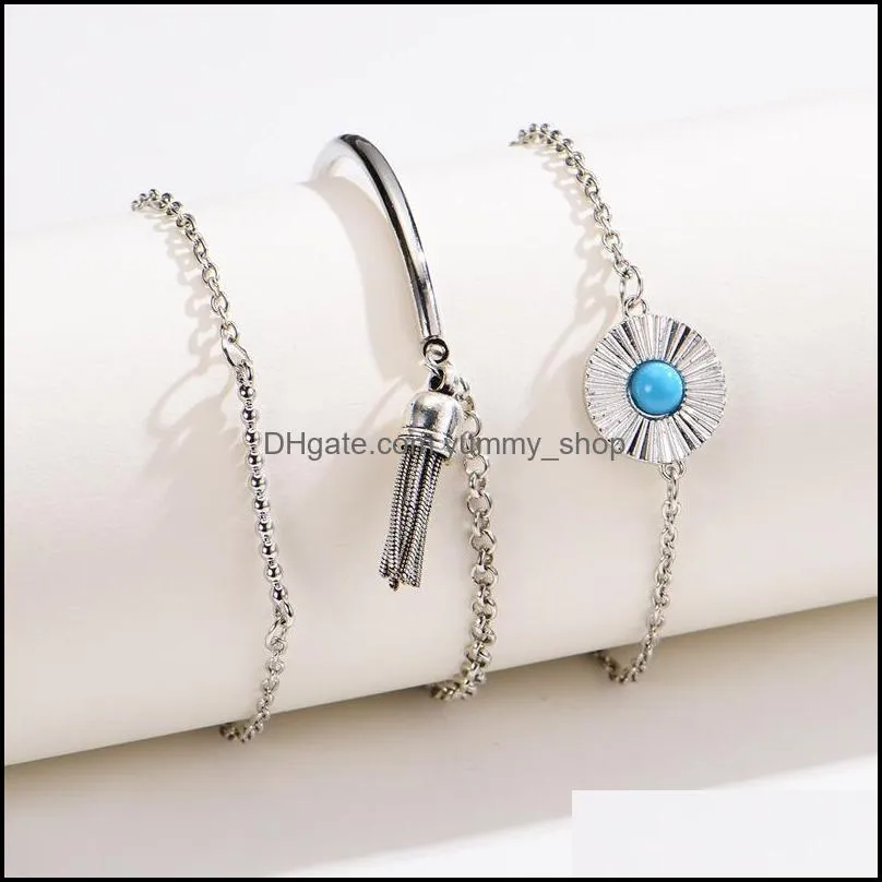 identification bracelet jewelry set european and united states fashion turquoise tassel bracelet women girls jewelry