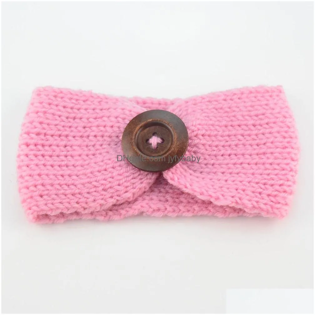 baby girls wool crochet headband knit hairband with button decor winter newborn infant ear warmer head headwrap 14 colors kha01