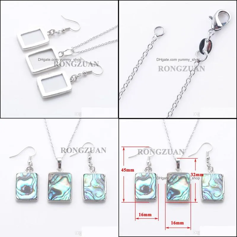 chain 45cm fashion women jewelry set earrings rectangle beads pendant colorful natural abalone shell necklace