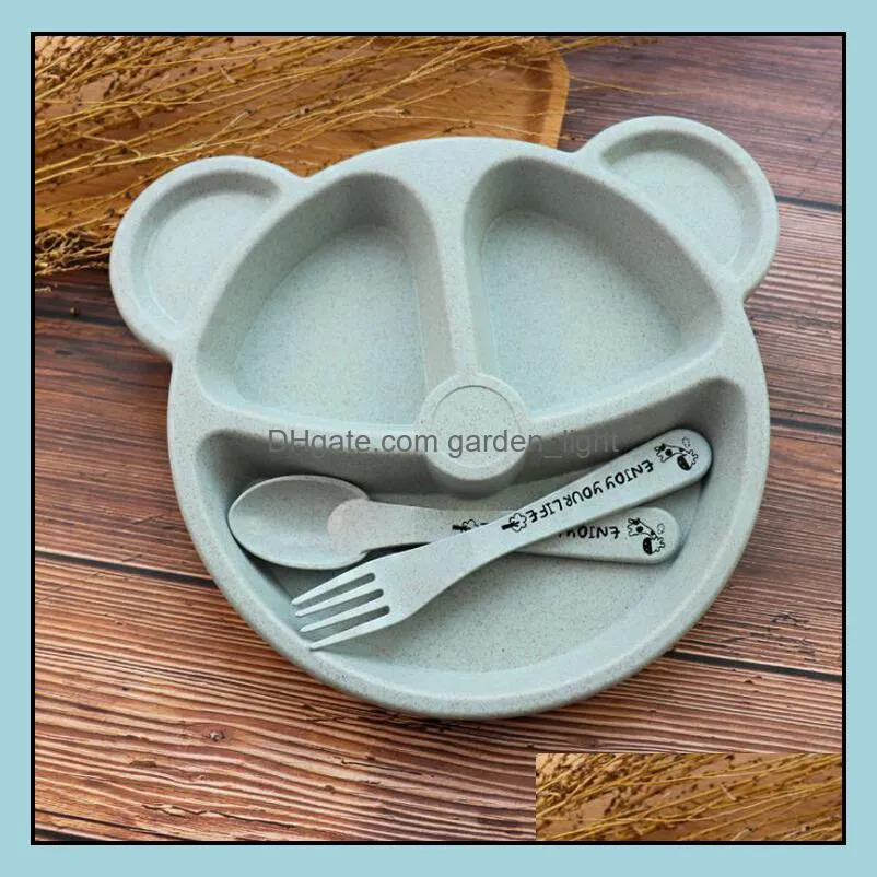 wheat straw plate cartoon baby kids storage containers tablewares sets dinnerware feeding foods dishes bowl set with spoon fork ecofriendly tableware