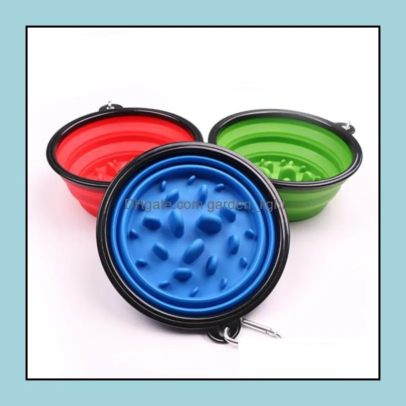 collapsible pet dog cat feeding slow food bowl water dish feeder silicone foldable choke bowls for outdoor travel 9 colors to choose