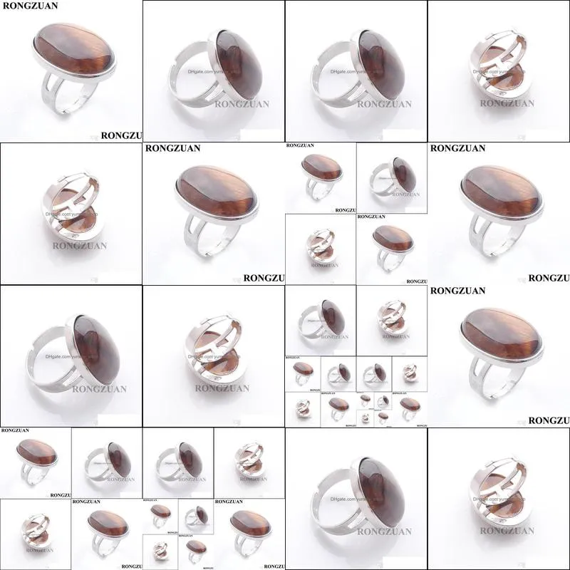 natural stone rings for women oval tigers eye bead adjustable party rings resizable fashion jewelry silver color dx3071