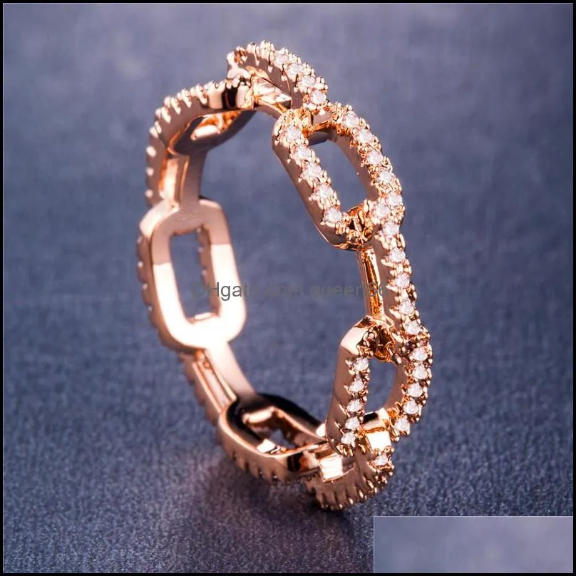 creative chain ring zircon wedding ring for women silver rose gold copper rhinestone ring popular engagement jewelry