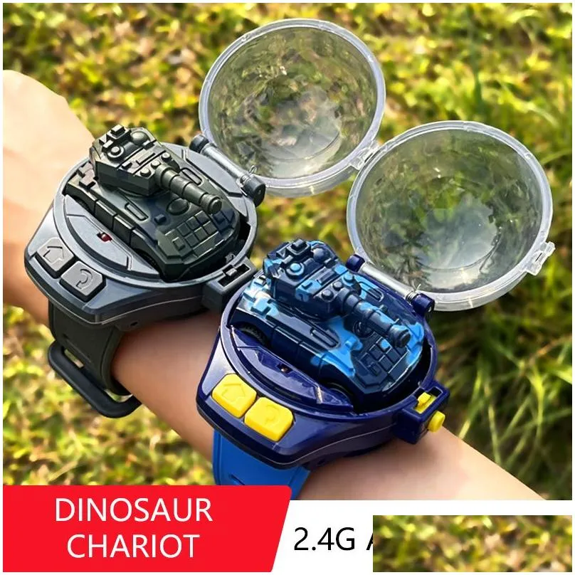 electricrc car watch control mini rc dinosaur tank shape 24g remote electric led gift for boys kids on birthday 221101