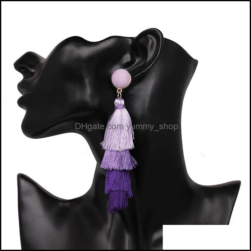 fashion 4 layered tassel earrings wool multi color earrings bohemian fringe drop long earrings jewelry for women girls wholesale