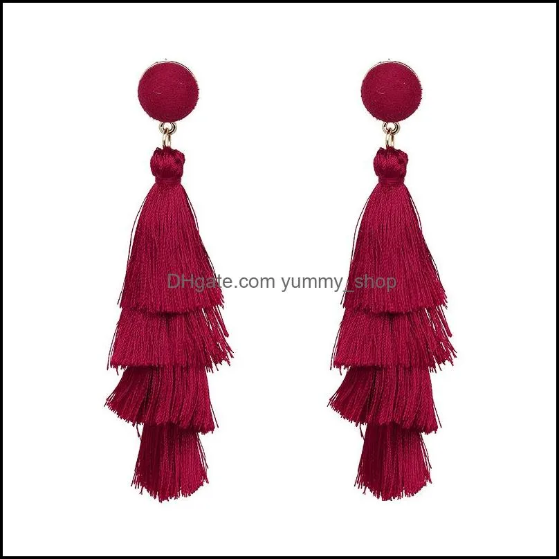 fashion 4 layered tassel earrings wool multi color earrings bohemian fringe drop long earrings jewelry for women girls wholesale