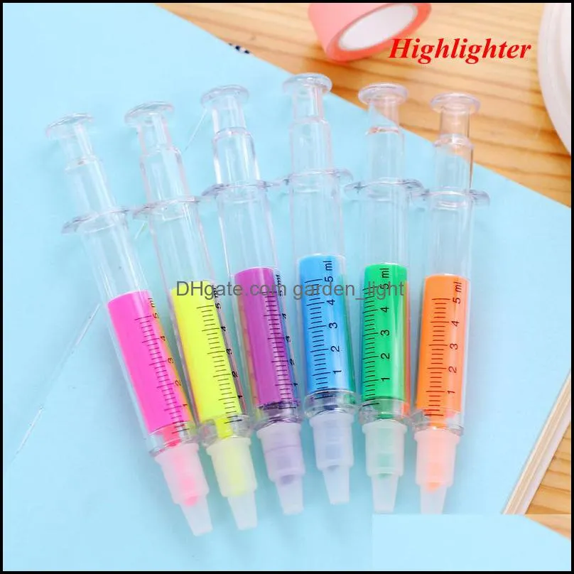 6 colors novelty nurse needle syringe shaped highlighter markerpen marker pens stationery school supplies wll186