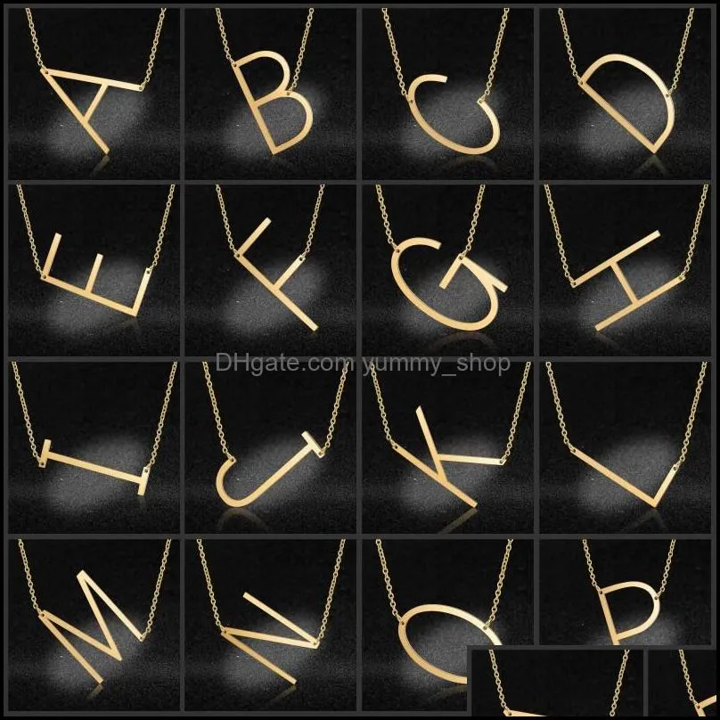 large alphabet necklace fashion personalized gold big letter chain stainless steel az pendant necklaces jewelry for women