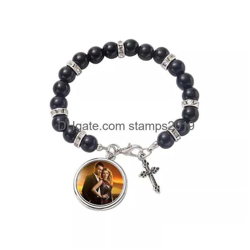 sublimation rosary bracelet zinc alloy blanks band bracelet party favor personalized double sided heat transfer diy gift