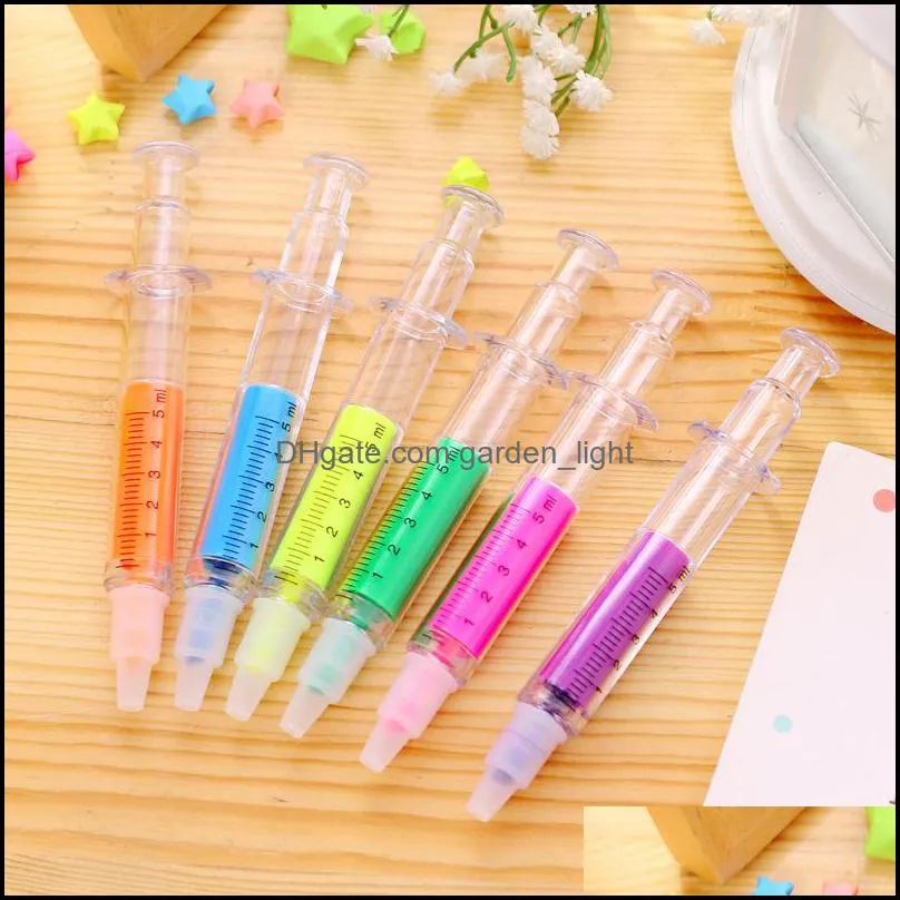 6 colors novelty nurse needle syringe shaped highlighter markerpen marker pens stationery school supplies wll186