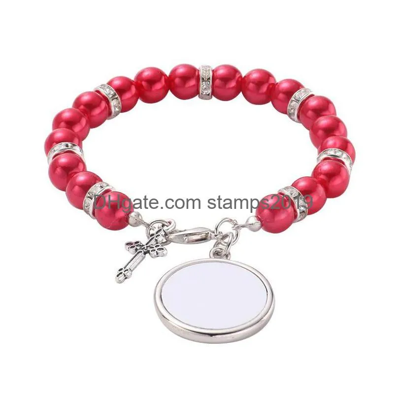 sublimation rosary bracelet zinc alloy blanks band bracelet party favor personalized double sided heat transfer diy gift