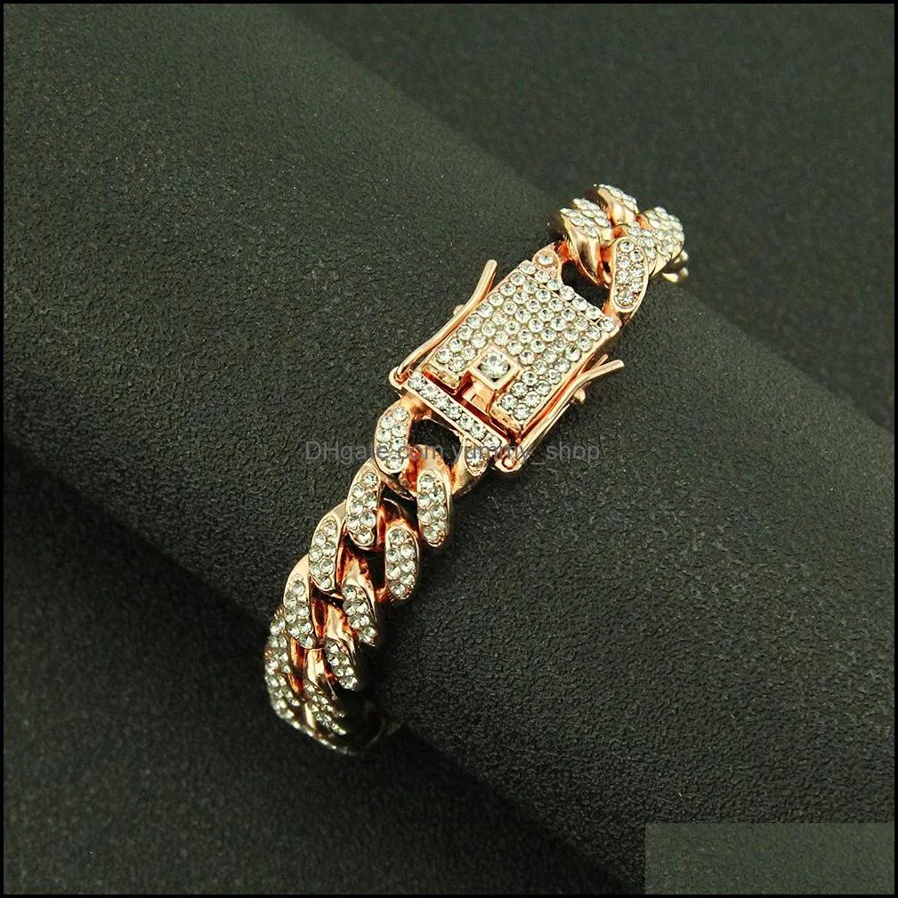 crystal cuban bracelet 12mm bling zirconia link bangle for men women hip hop bracelets jewelry gift q292fz