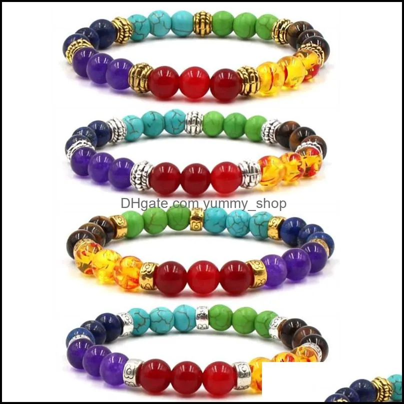 fashion colorful strands bracelets natural stone beads chakra bangle for women jewelry 7 chakras gemstone bracelet g115s z