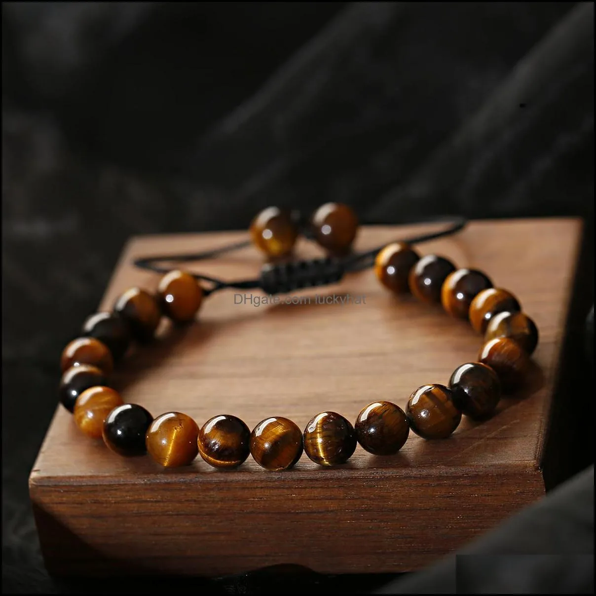 8mm tiger eye stone beads bracelet adjustable braided rope bangles natural lava rock men women yoga healing balance bracelets