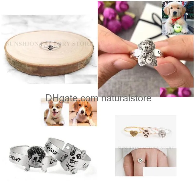 custom portrait ring 925 sterling silver pet ring personalized pet ring dog photo rings silver portrait pendant pet memorial